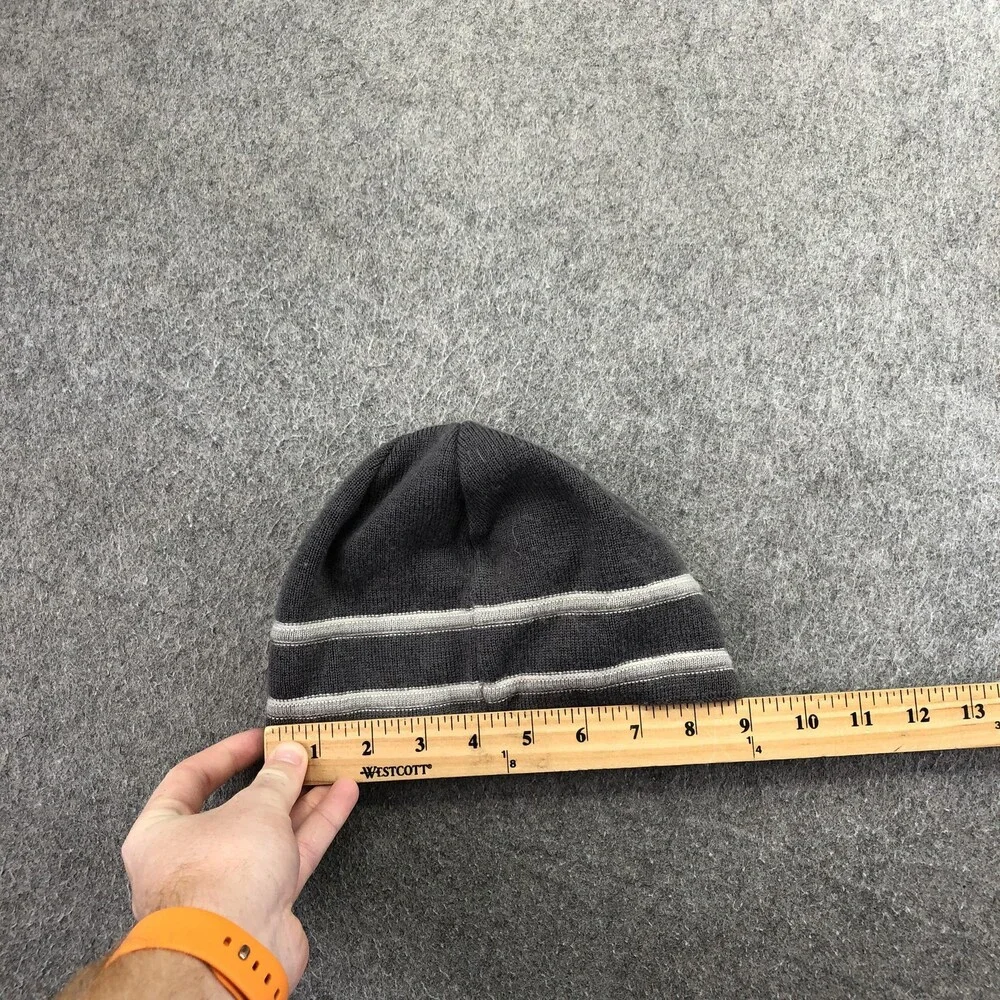 The North Face Hat Beanie Mens One Size Gray Striped Fleece Lined Winter Thermal